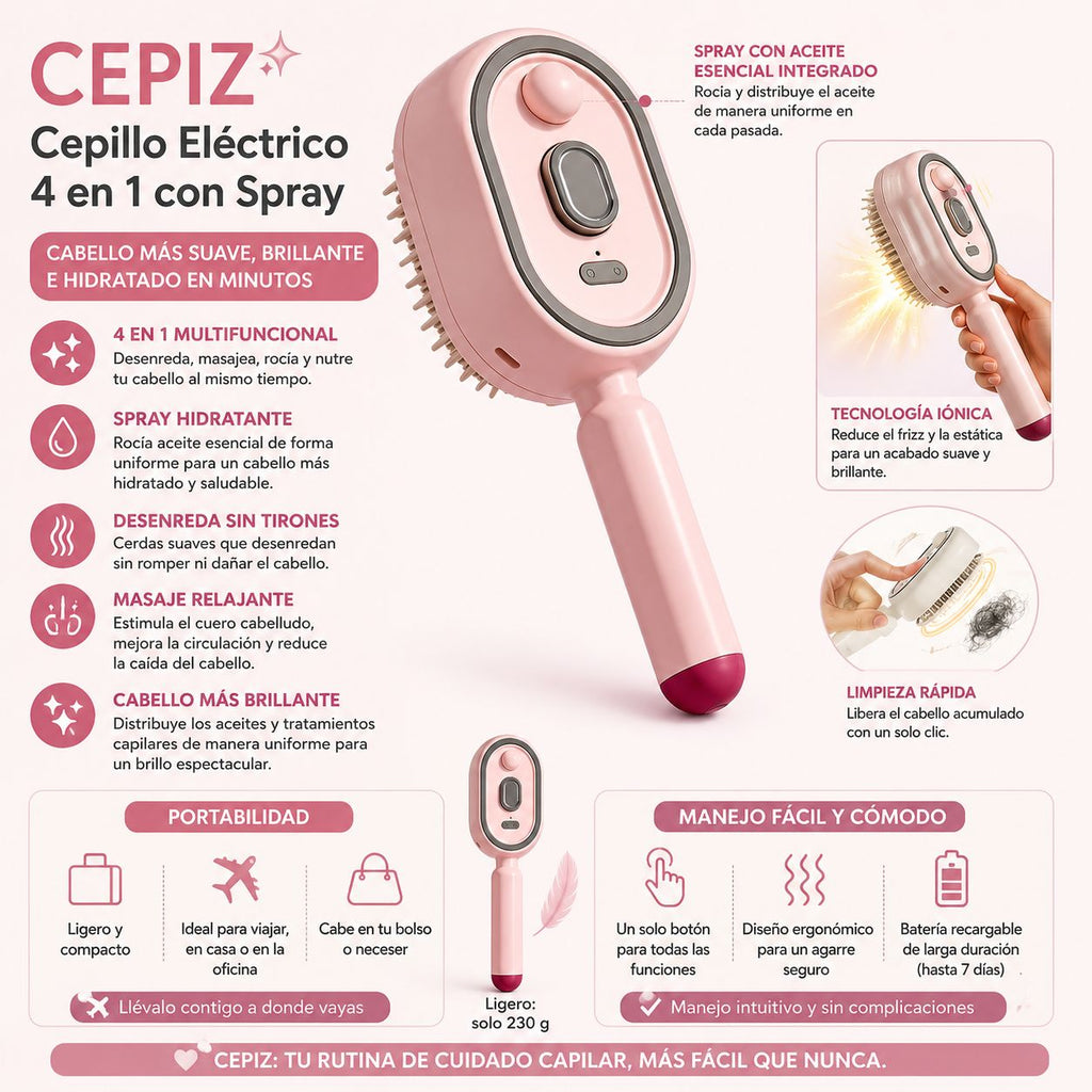 CEPIZ — Cepillo Eléctrico Masaje & Spray 4-en-1