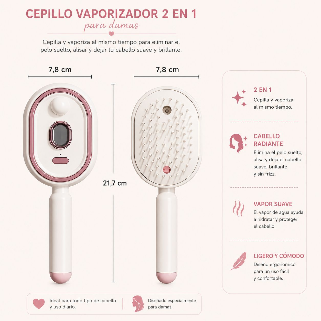 Cepillo Eléctrico Masajeador para el Cabello con Spray de Aceites Esenciales y Tecnología de Autolimpieza